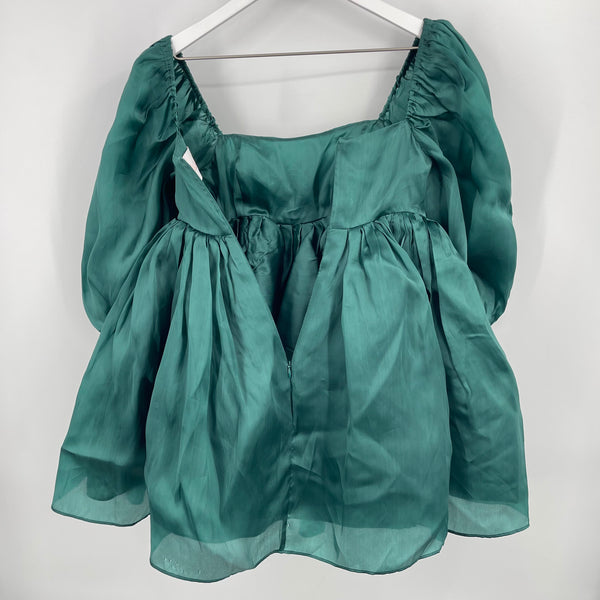 Selkie Emerald Elf Puff Dress XS Silk Green Fairycore Romantic Designer