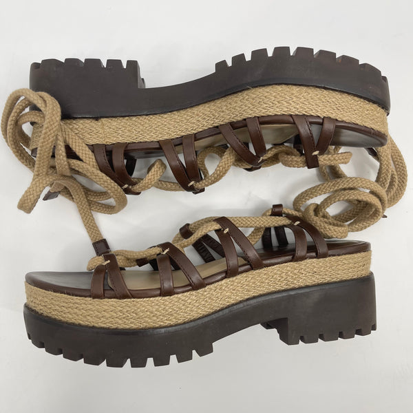 Michael Kors Collection Kellan Runway Gladiator Platform Leather Sandals Nutmeg Size 39