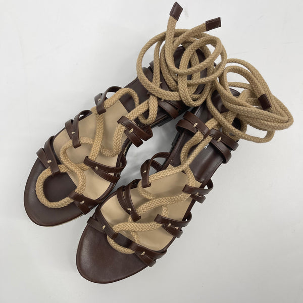 Michael Kors Collection Kellan Runway Gladiator Platform Leather Sandals Nutmeg Size 39