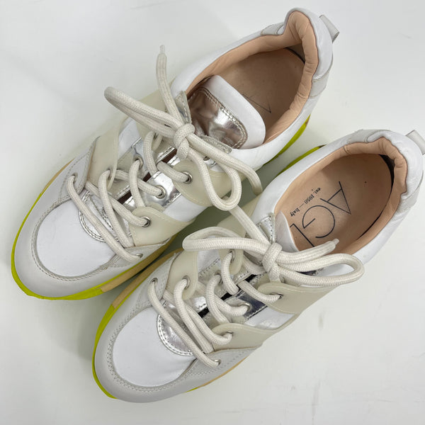 AGL Platform Leather Sneakers Neon Yellow Green Cork Sole Made in Italy Size 39