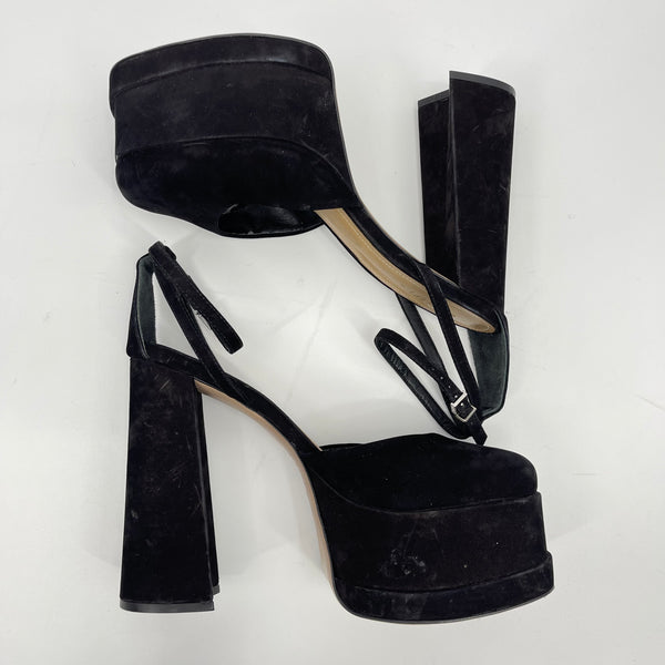 Schutz Luan Black Nubuck Leather Platform Ankle Strap Heels Size 9