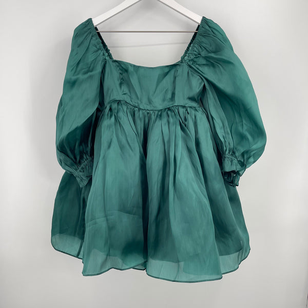 Selkie Emerald Elf Puff Dress XS Silk Green Fairycore Romantic Designer