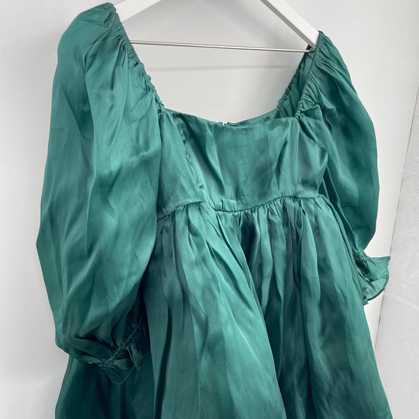 Selkie Emerald Elf Puff Dress XS Silk Green Fairycore Romantic Designer