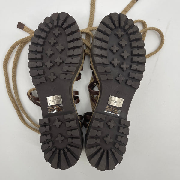 Michael Kors Collection Kellan Runway Gladiator Platform Leather Sandals Nutmeg Size 39