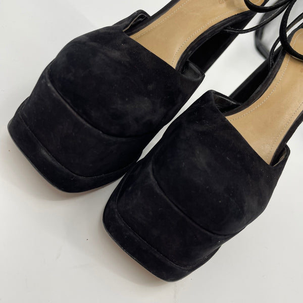 Schutz Luan Black Nubuck Leather Platform Ankle Strap Heels Size 9
