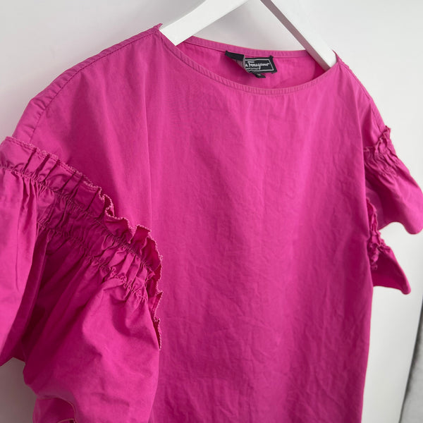 Salvatore Ferragamo Pink Cotton Ruffle Drop Sleeve Blouse Size 38 Italy