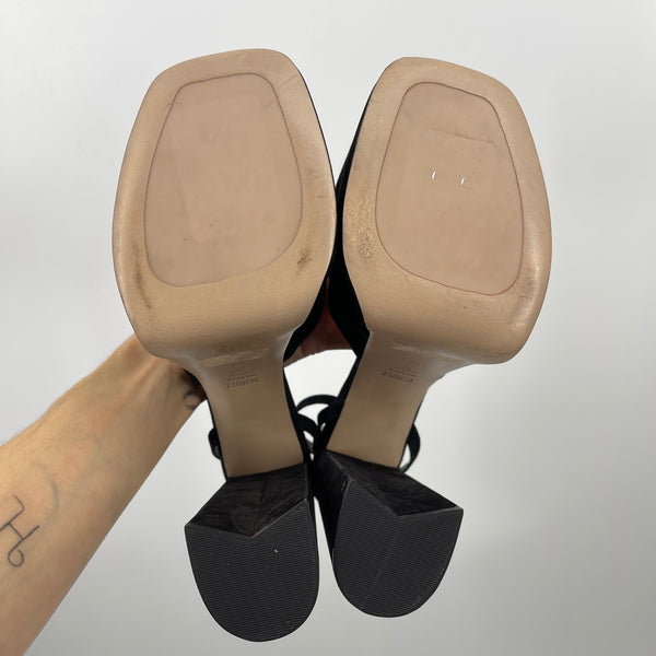 Schutz Luan Black Nubuck Leather Platform Ankle Strap Heels Size 9