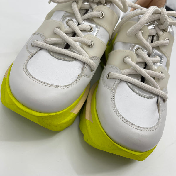 AGL Platform Leather Sneakers Neon Yellow Green Cork Sole Made in Italy Size 39