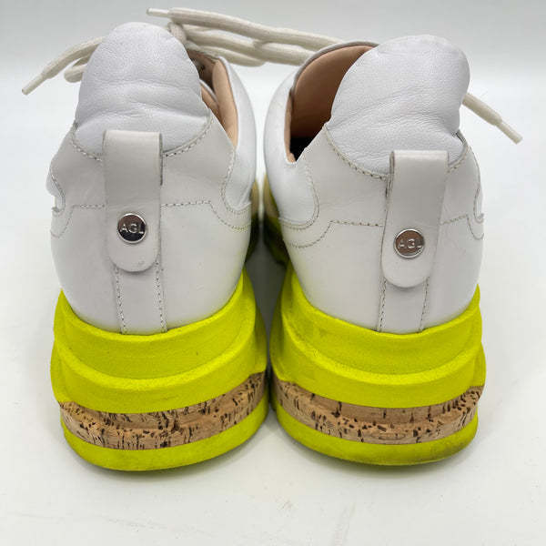 AGL Platform Leather Sneakers Neon Yellow Green Cork Sole Made in Italy Size 39