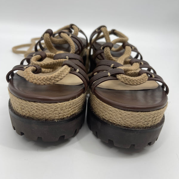 Michael Kors Collection Kellan Runway Gladiator Platform Leather Sandals Nutmeg Size 39