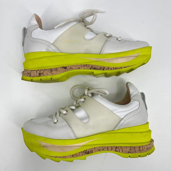 AGL Platform Leather Sneakers Neon Yellow Green Cork Sole Made in Italy Size 39