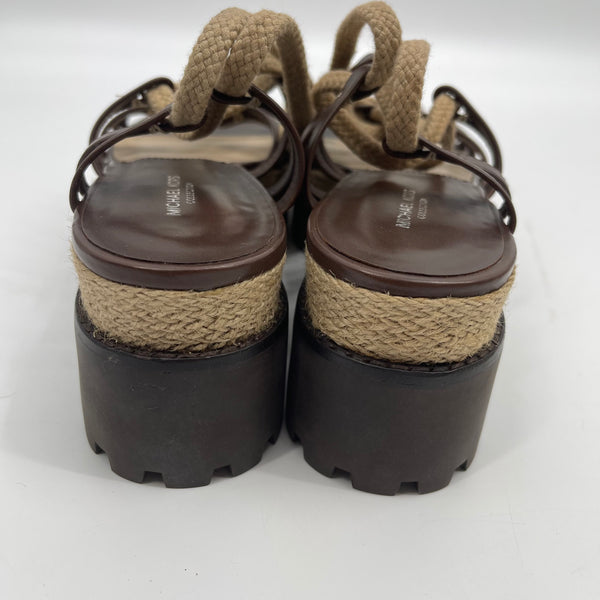Michael Kors Collection Kellan Runway Gladiator Platform Leather Sandals Nutmeg Size 39