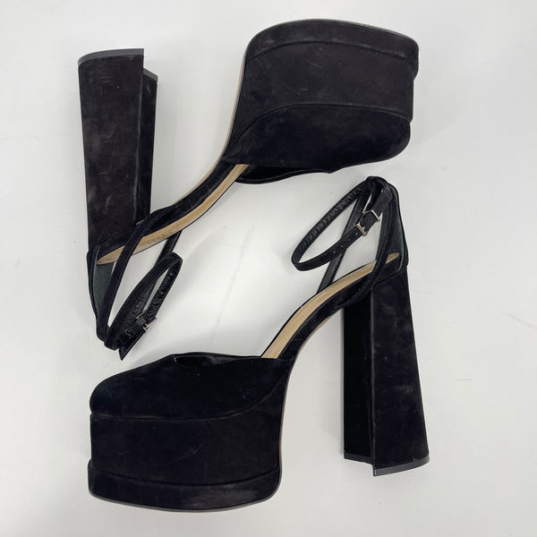 Schutz Luan Black Nubuck Leather Platform Ankle Strap Heels Size 9