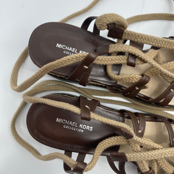 Michael Kors Collection Kellan Runway Gladiator Platform Leather Sandals Nutmeg Size 39