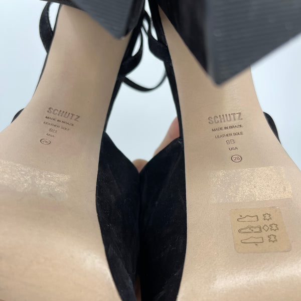 Schutz Luan Black Nubuck Leather Platform Ankle Strap Heels Size 9