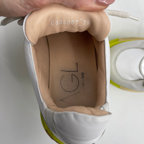 AGL Platform Leather Sneakers Neon Yellow Green Cork Sole Made in Italy Size 39