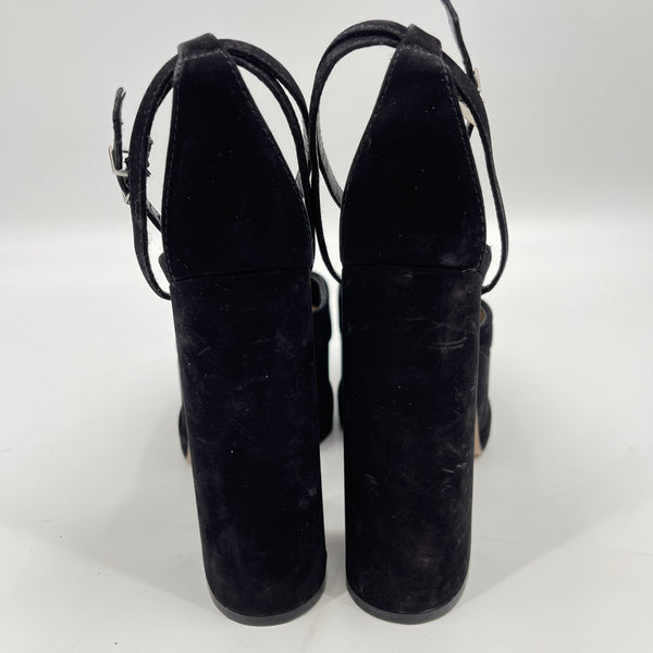 Schutz Luan Black Nubuck Leather Platform Ankle Strap Heels Size 9