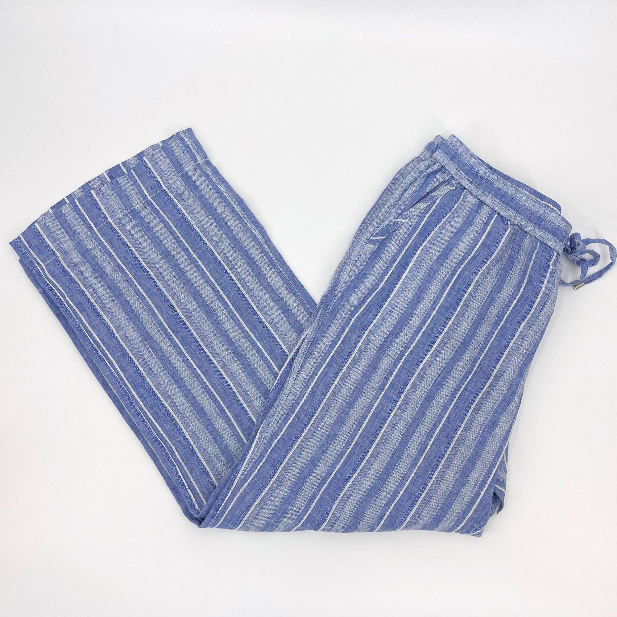 Tommy Bahama Pants Womens Large Cropped Style Blue White Striped