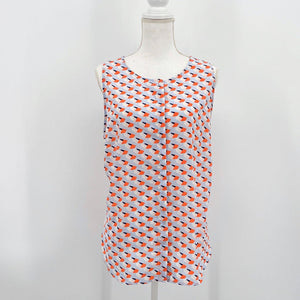 Halogen Geometric Orange Sleeveless Button Blouse