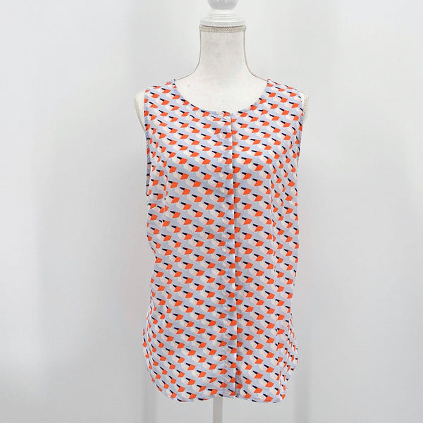 Halogen Geometric Orange Sleeveless Button Blouse