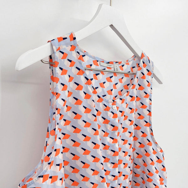 Halogen Geometric Orange Sleeveless Button Blouse