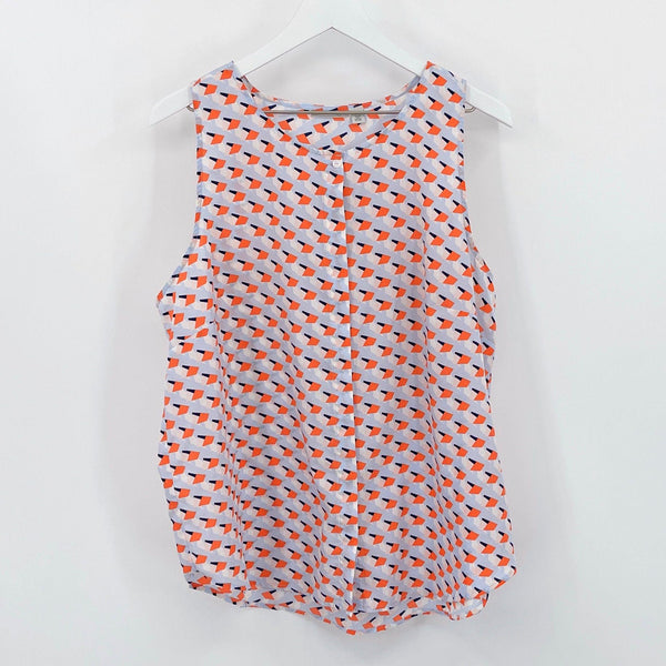 Halogen Geometric Orange Sleeveless Button Blouse