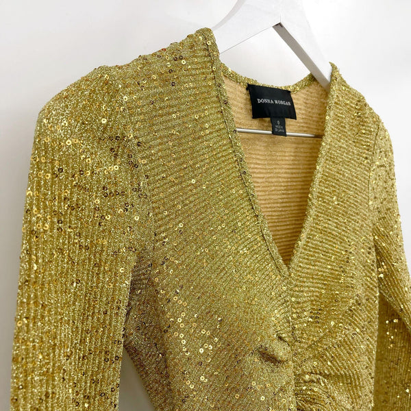 Donna Morgan Gold Sequin Long Sleeve Party Dress