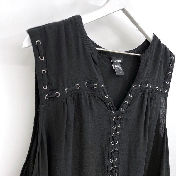 Torrid Black Grommet Lace Up Tank Top Blouse