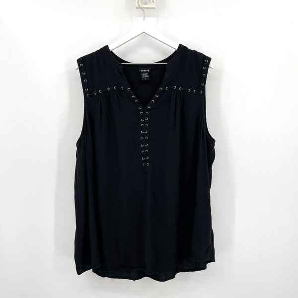 Torrid Black Grommet Lace Up Tank Top Blouse