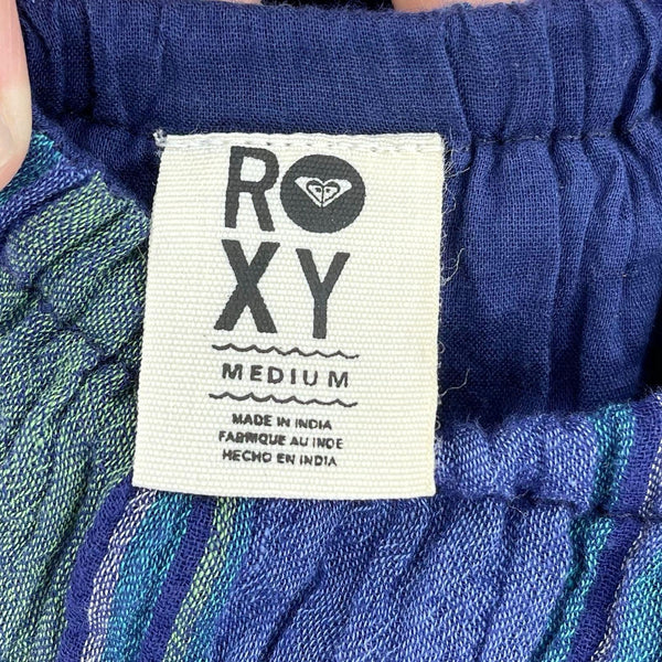 Roxy Blue Green Long View Striped Cross Back Dress