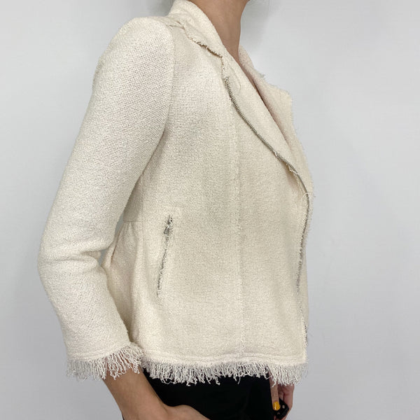 Rebecca Taylor Summer Star Cream Moto Style Tweed Jacket Retail $495