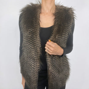 Jack by BB Dakota Black Brown Striped Faux Fur Vest Pockets