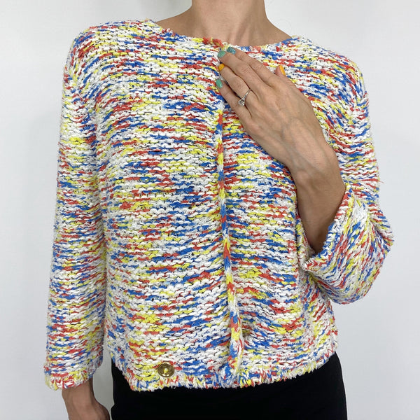 Worth New York Multicolor Raw Edge Fabric Knit Cropped Cardigan