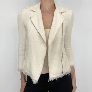 Rebecca Taylor Summer Star Cream Moto Style Tweed Jacket Retail $495