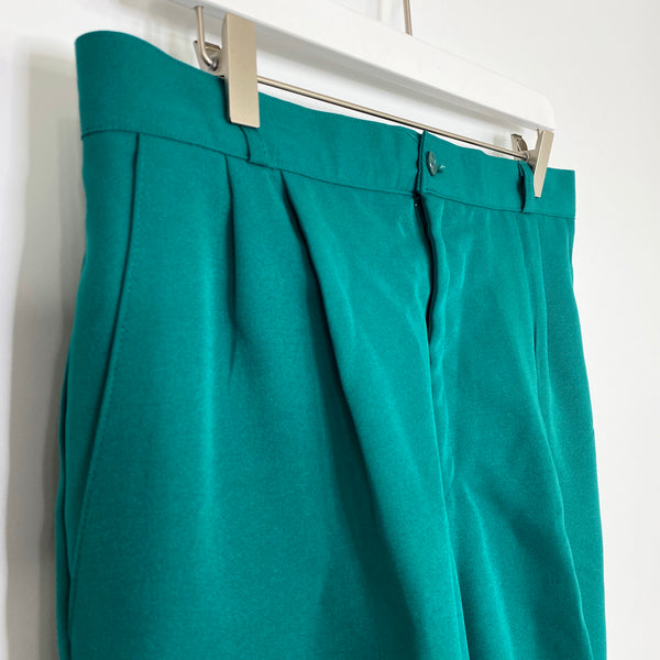 Sears Vintage 70s Teal High Waisted Pleated Polyester Pants
