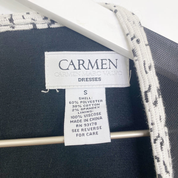 Carmen Carmen Marc Valvo Black White Textured Stretch Knit Fitted Sleeveless Dress Mesh Accents