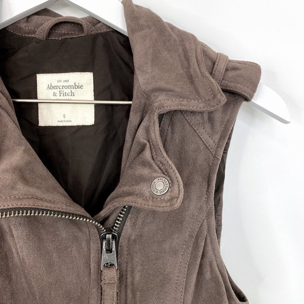 Abercrombie & Fitch Brown Faux Suede Asymmetrical Zip Moto Vest