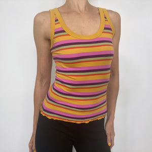 BP. Multicolor Striped Fitted Lettuce Hem Tank Top