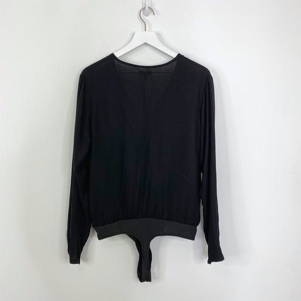 love, fire NWT Black Surplice V Neck Long Sleeve Bodysuit