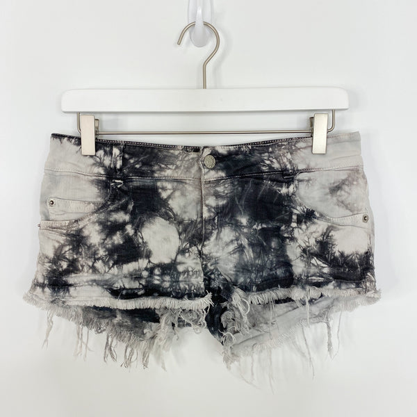 Brandy Melville Black Tie Dye Cut Off Frayed Denim Shorts