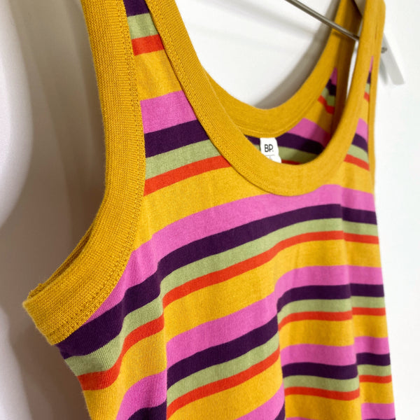 BP. Multicolor Striped Fitted Lettuce Hem Tank Top