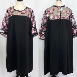 Lane Bryant Floral Embroidery Lace Bell Sleeve Black Shift Dress