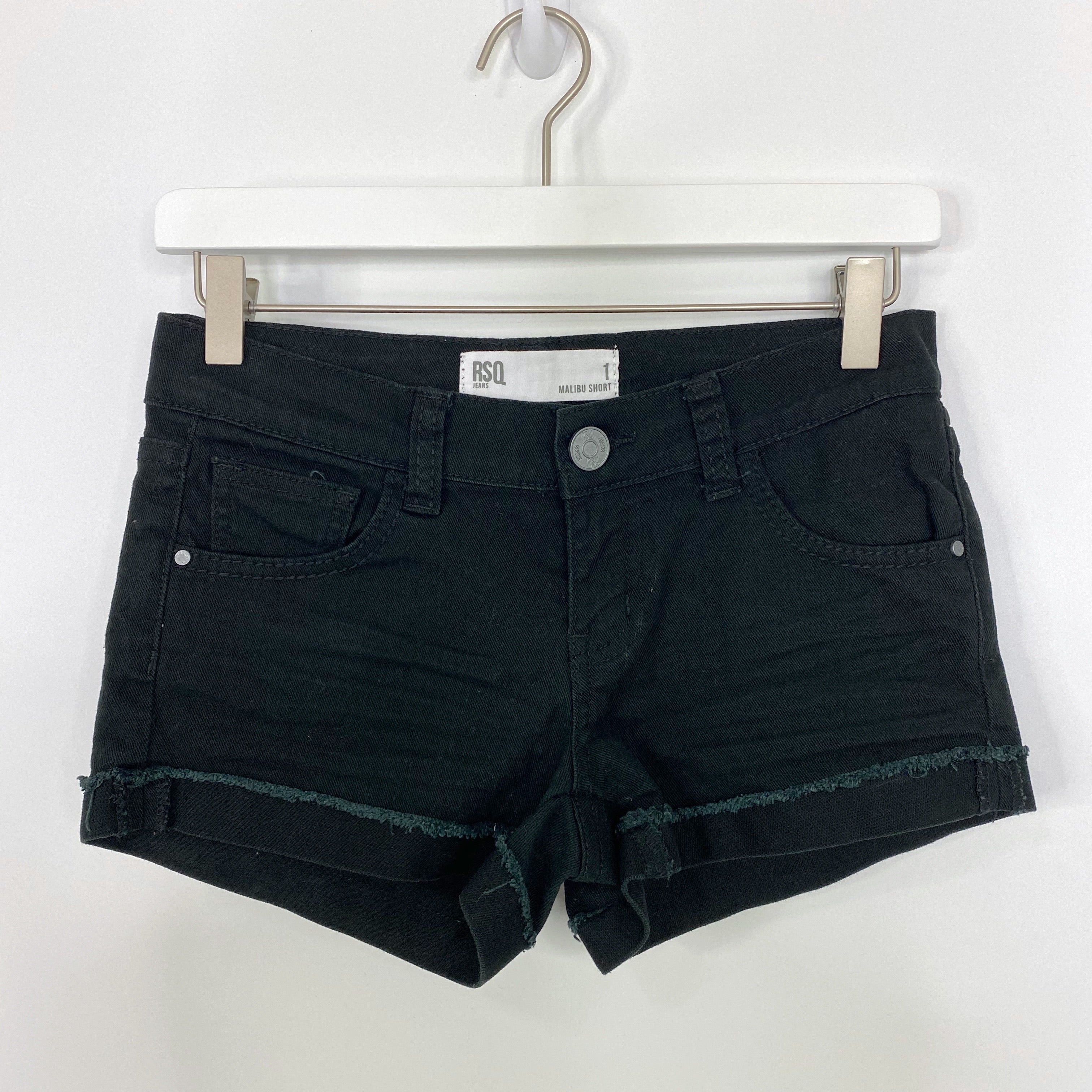 Ash Black Denim Button Enclosure Frayed Hem Shorts | Black denim, Colored  denim, Trendy jeans