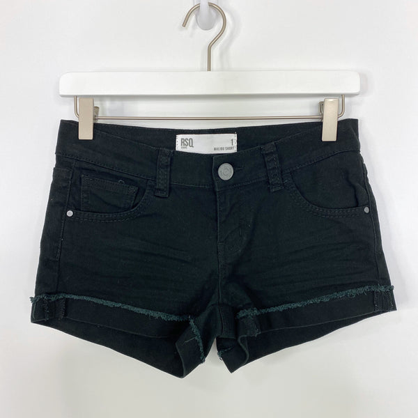 RSQ Black Cuffed Frayed Stretch Denim Shorts