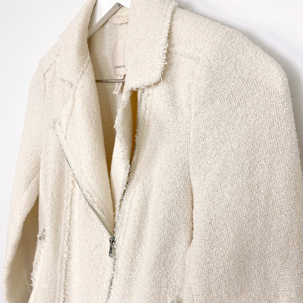 Rebecca Taylor Summer Star Cream Moto Style Tweed Jacket Retail $495