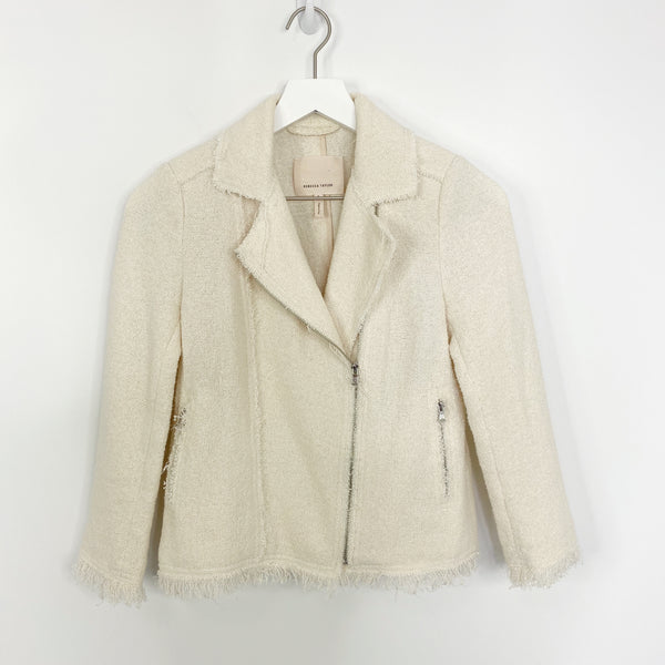 Rebecca Taylor Summer Star Cream Moto Style Tweed Jacket Retail $495