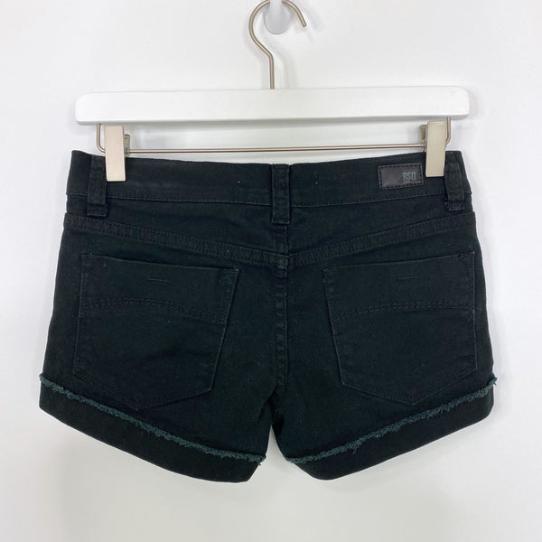 RSQ Black Cuffed Frayed Stretch Denim Shorts