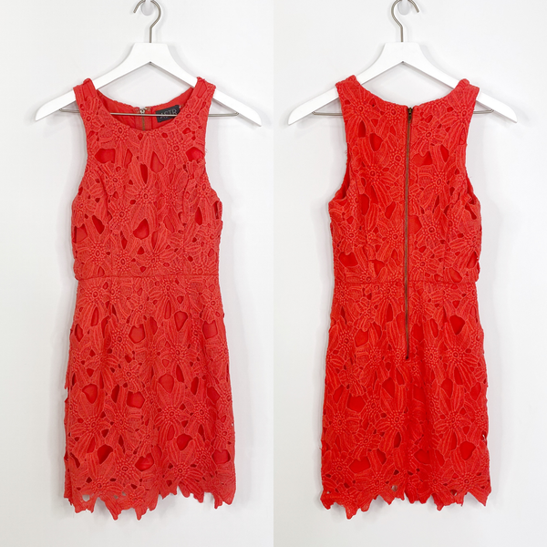 ASTR The Label Coral Floral Lace Overlay Bodycon Mini Dress Retail $110