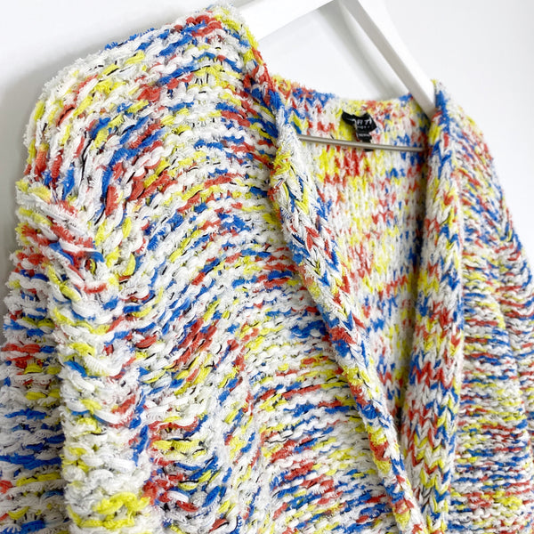 Worth New York Multicolor Raw Edge Fabric Knit Cropped Cardigan