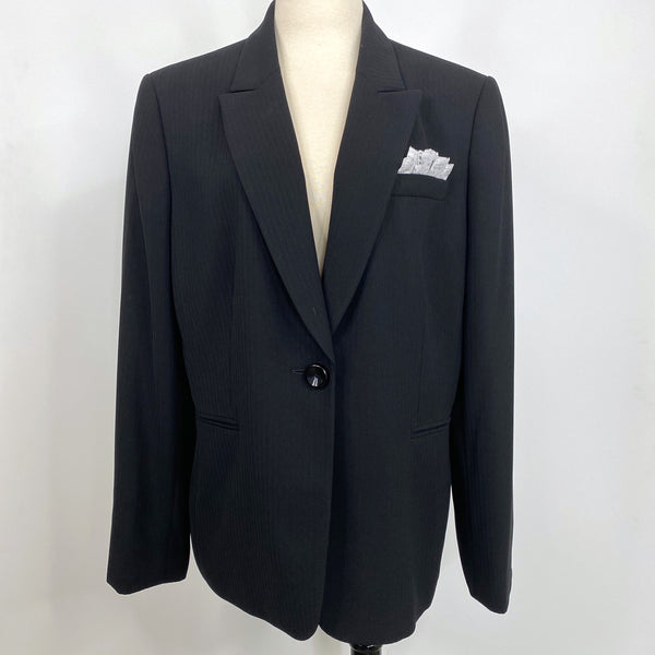 Tahari ASL Black Striped Lace Pocket Square Blazer